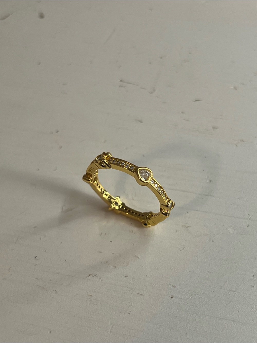 Gold Plated Heart Star Accent Women's Band - Elegant Gold Ring size 8
